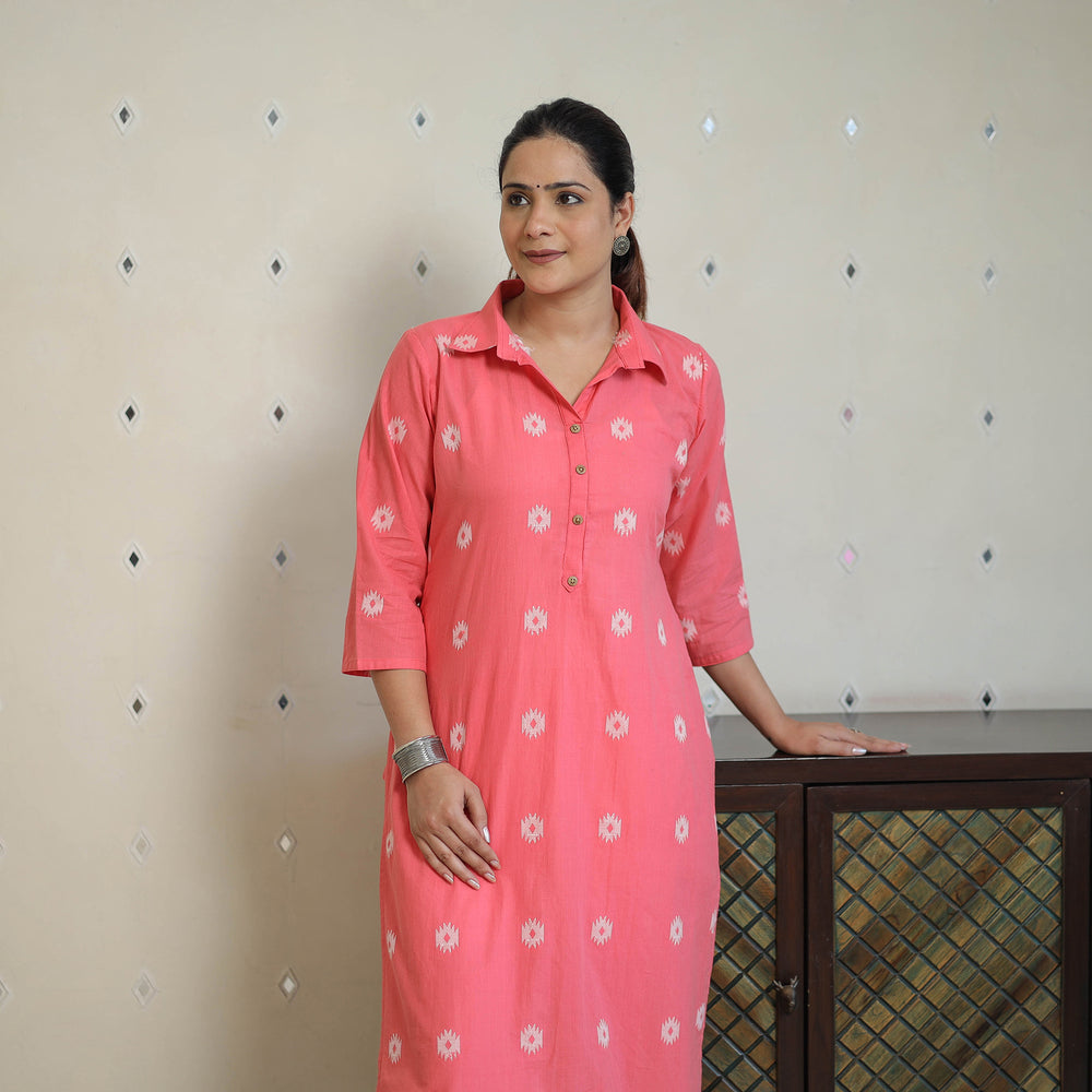 Pink - Jacquard Cotton Straight Kurta 06