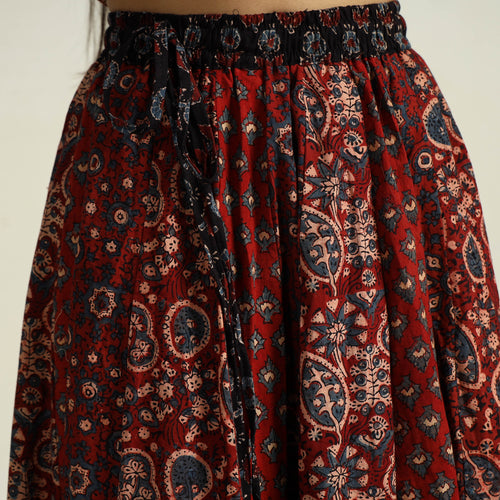 Red - Kutch Block Printed 24 Kali Cotton Long Skirt 20