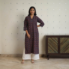Buy Multicolor Sequins Cotton Straight Ajrakh Print Kurta 