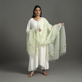  Light Yellow Hand Embroidery Cotton Kota Doria Dupatta