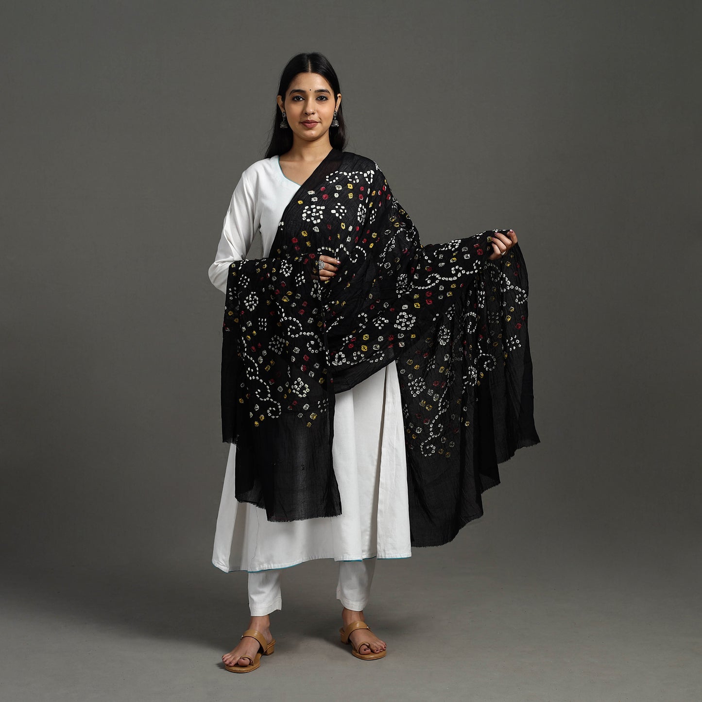 Black - Kutch Tie & Dye Cotton Bandhani Dupatta 08