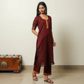  Cotton Maroon Dharwad Kurta Set with Palazzo & Dupatta