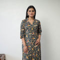 Dark Grey Printed Cotton Straight Kalamkari Kurta For Women