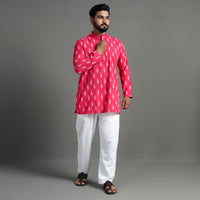 Pink - Pochampally Ikat Weave Cotton Men Short Kurta