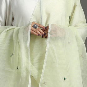  Light Yellow Hand Embroidery Cotton Kota Doria Dupatta