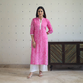  Pink Tie & Dye Cotton Straight Shibori Kurta for Women