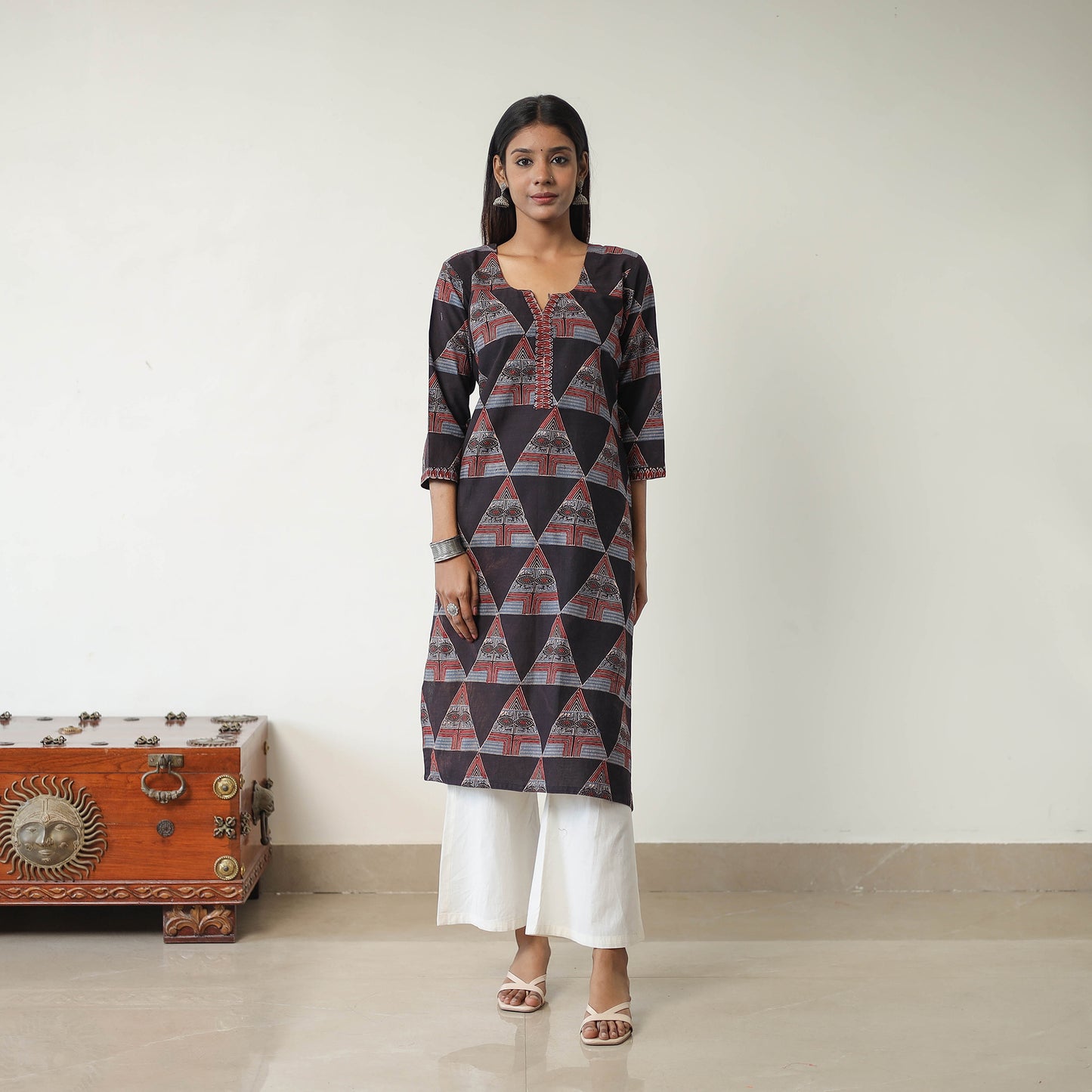 Black - Block Printed Cotton Straight Ajrakh Kurta 27