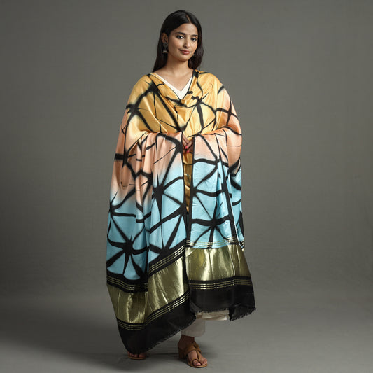 Multicolor - Shibori Clamp Dyed Modal Silk Dupatta with Zari Border 32