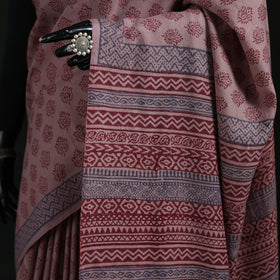 Handwoven Merino Wool Natural Dyed Hand Block Bagh Print Saree 11