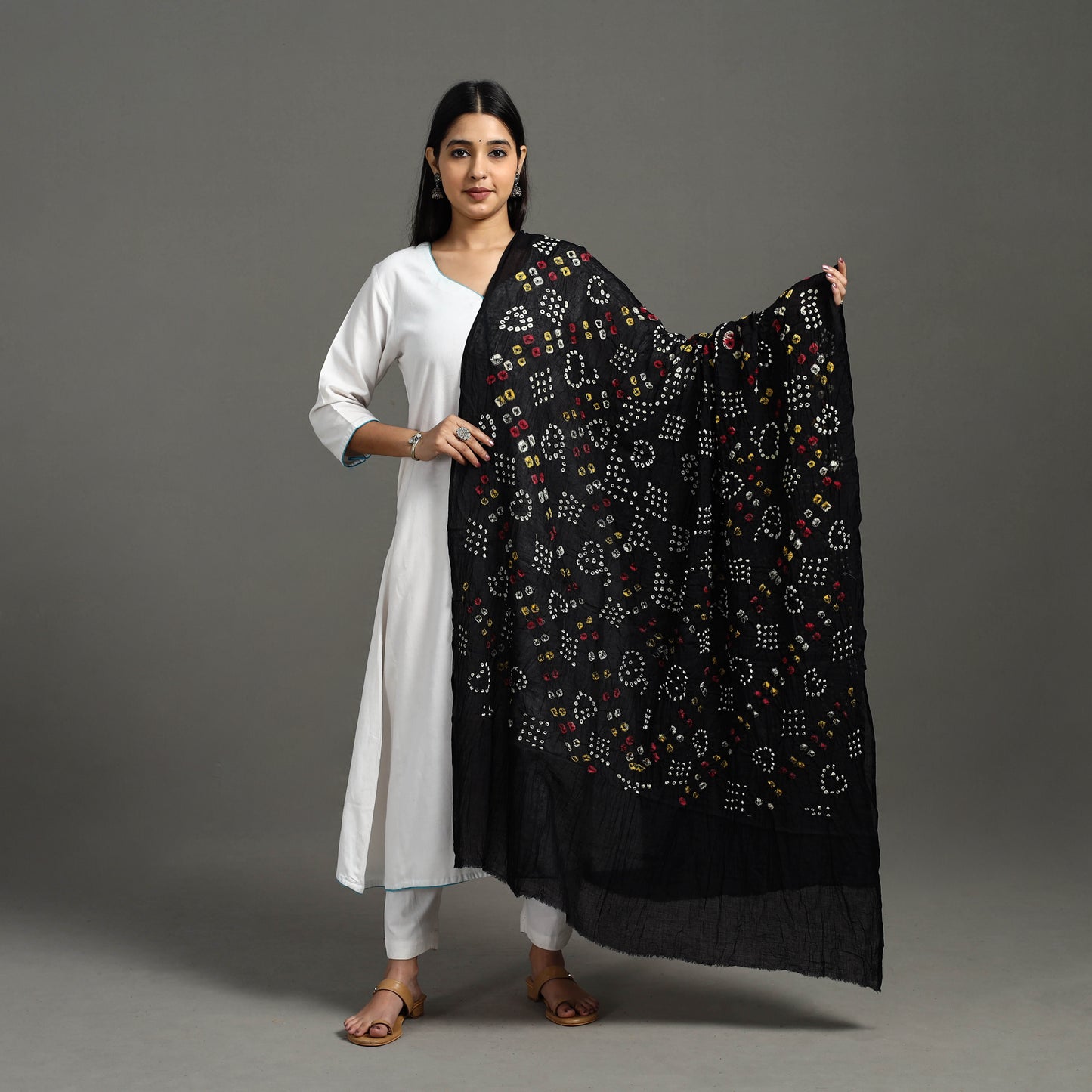 Black - Kutch Tie & Dye Cotton Bandhani Dupatta 09