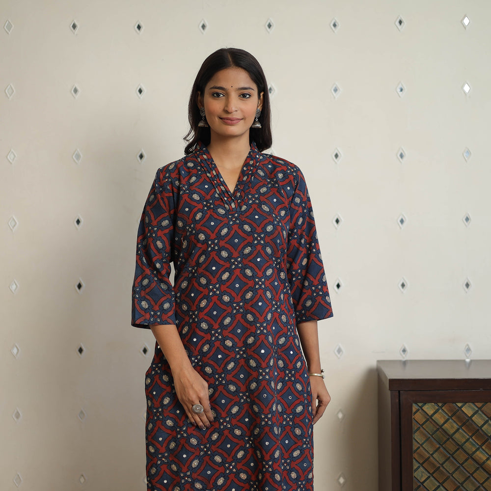 Multicolor - Sequins Work Cotton Straight Ajrakh Print Kurta 08