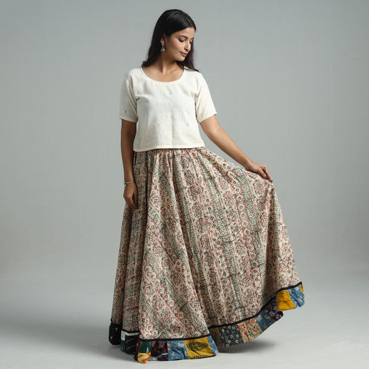 Multicolor - Hand Block Printed Cotton Long Kalamkari Skirt 03