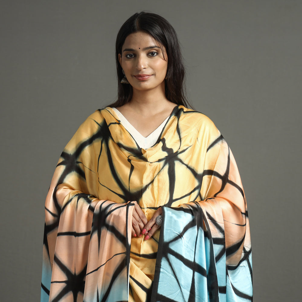 Multicolor - Shibori Clamp Dyed Modal Silk Dupatta with Zari Border 32