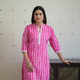  Pink Tie & Dye Cotton Straight Shibori Kurta for Women