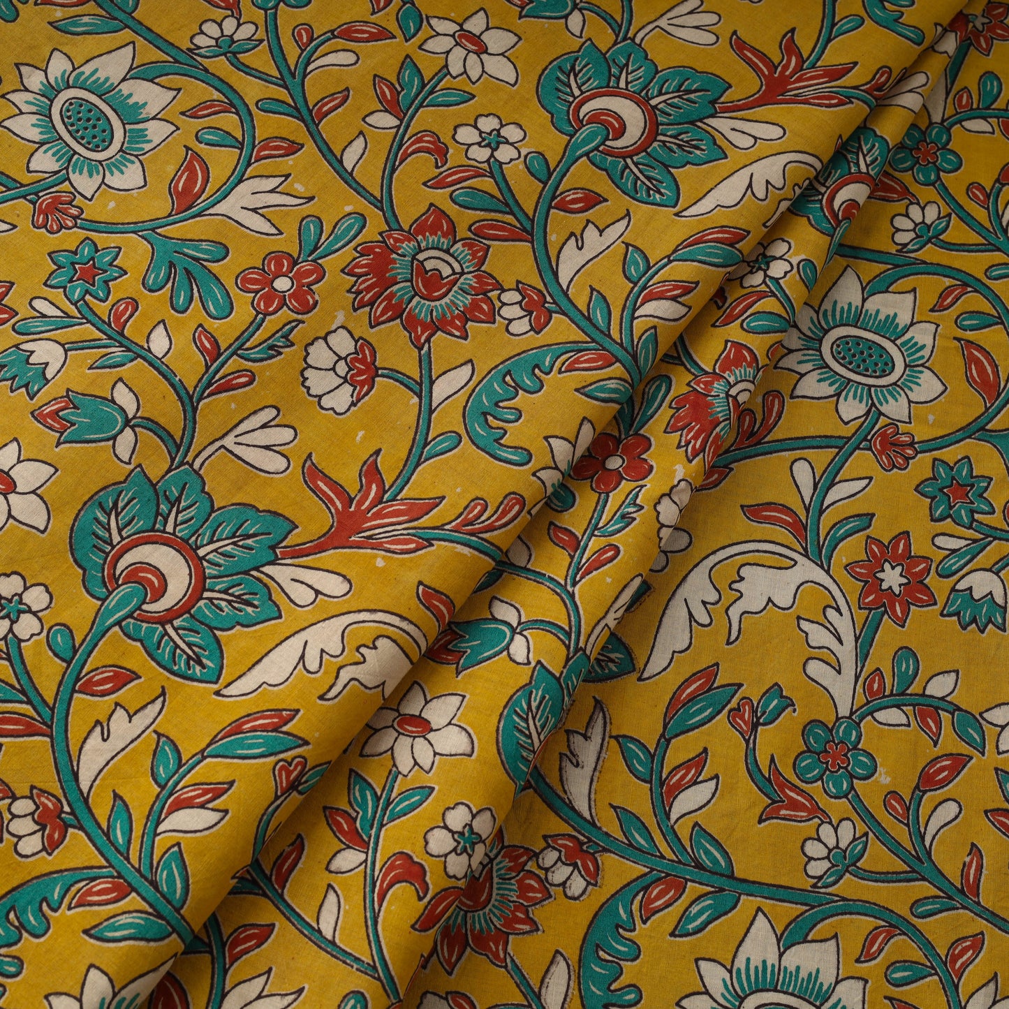 Yellow - Printed Cotton Kalamkari Fabric 10