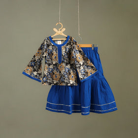 Girls Gota Work Bagru Block Print Cotton Kurta with Sharara Set (3-4 Years) 49