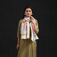 Beige - Handloom Tussar Silk  Bengal Kantha Work Stole 74