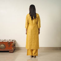 Yellow - Elegant Linen Silk Handloom Plain Kurta Set 02