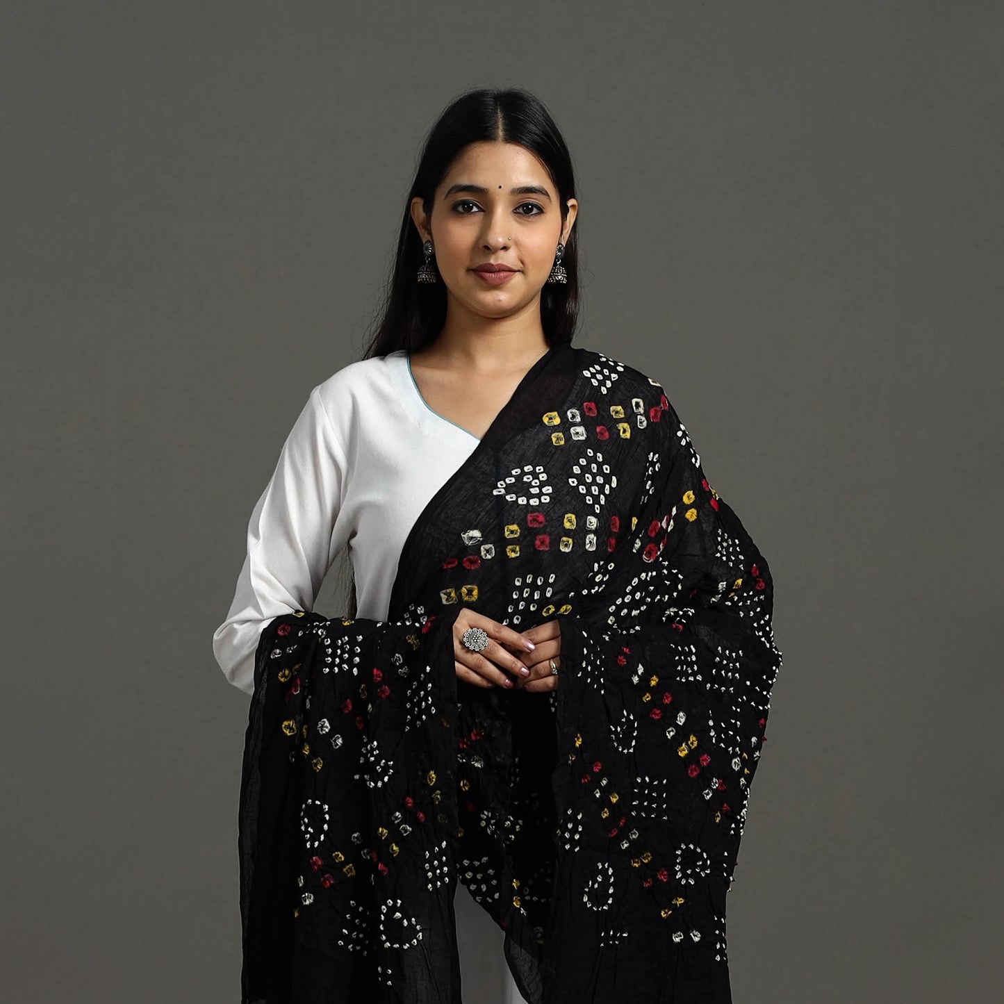 Black - Kutch Tie & Dye Cotton Bandhani Dupatta 09