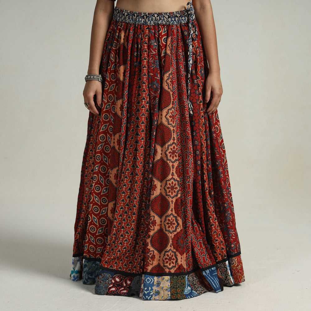 Multicolor - Kutch Block Printed 24 Kali Cotton Long Skirt 34