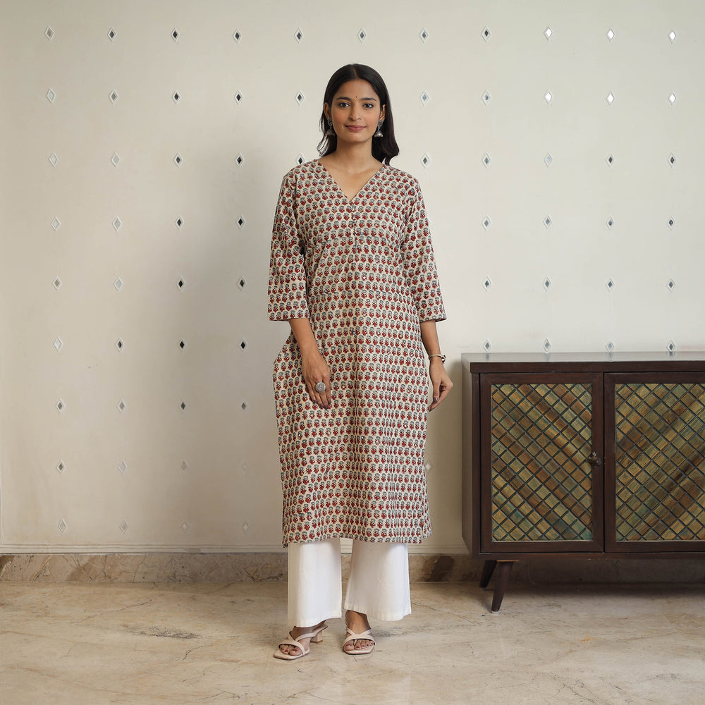 Multicolor - Sequins Work Cotton Straight Ajrakh Print Kurta 02