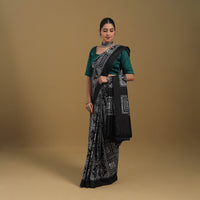 Black - Handspun Handloom Silk Pochampally Double Ikat Saree 04