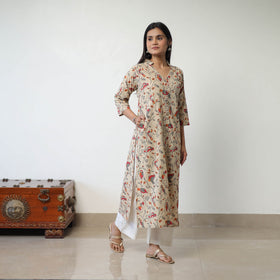 Beige - Printed Cotton Straight Kalamkari Kurta 07