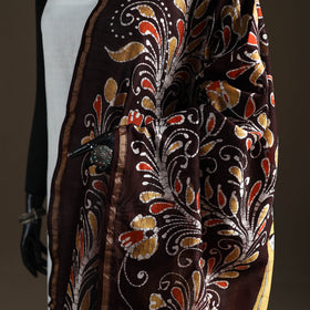 Brown - Hand Batik Print Handloom Chanderi Silk Dupatta 05