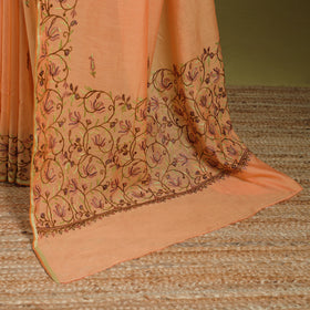 Peach - hand embroidery pure chanderi silk printed kashida