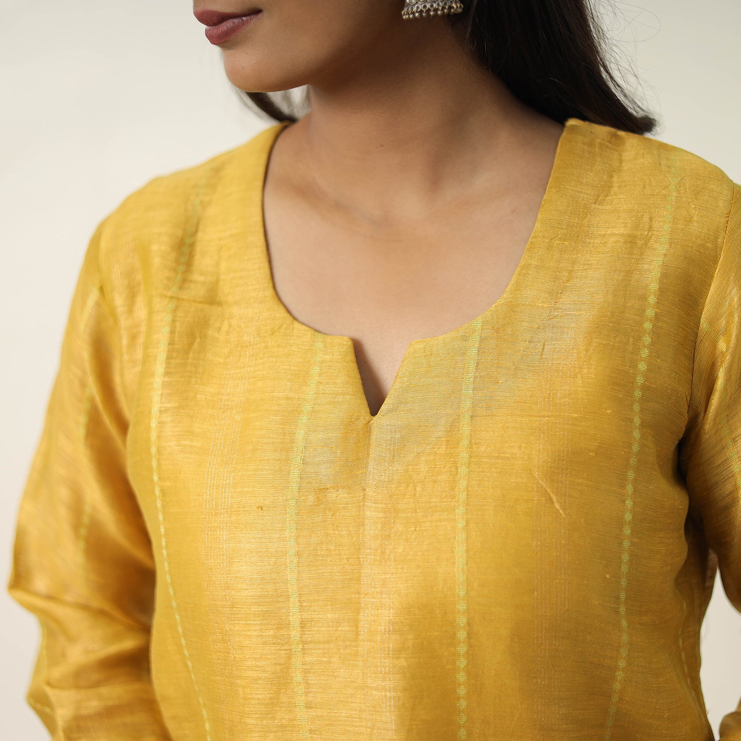 Yellow - Elegant Linen Silk Handloom Plain Kurta Set 02