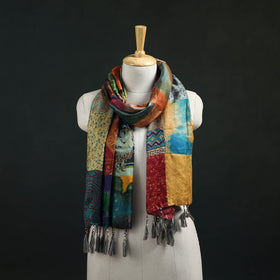 Pure Silk Reversible Patchwork Stole with Tassels 01