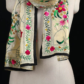 Beige - Ranihati Chanderi Silk Hand Embroidered Stole 85
