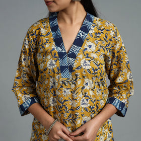 Buy Yellow Block Printed Cotton Straight Bagru Kurta