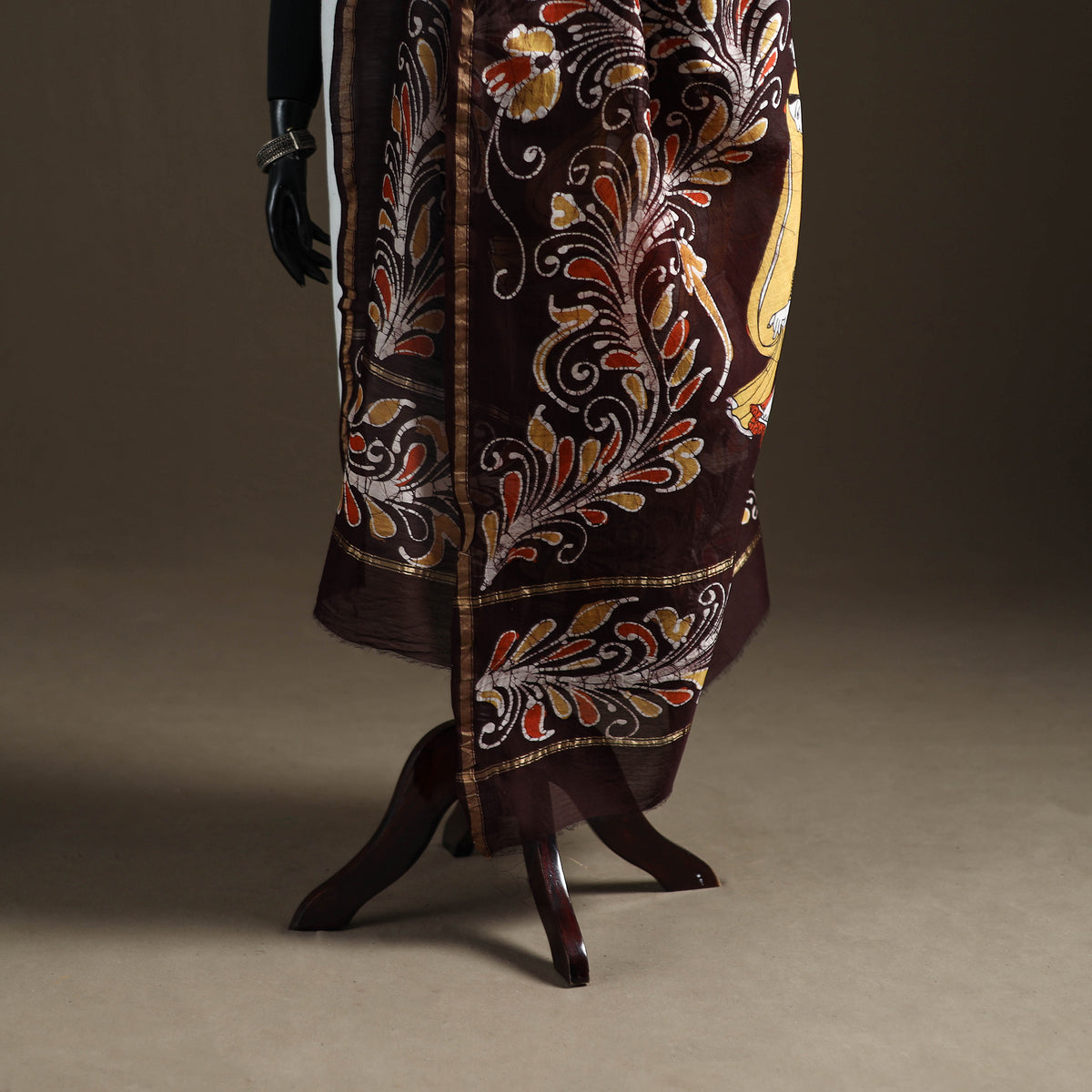 Brown - Hand Batik Print Handloom Chanderi Silk Dupatta 05