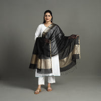 Black - Handloom Silk Cotton Zari Work Maheshwari Dupatta 33