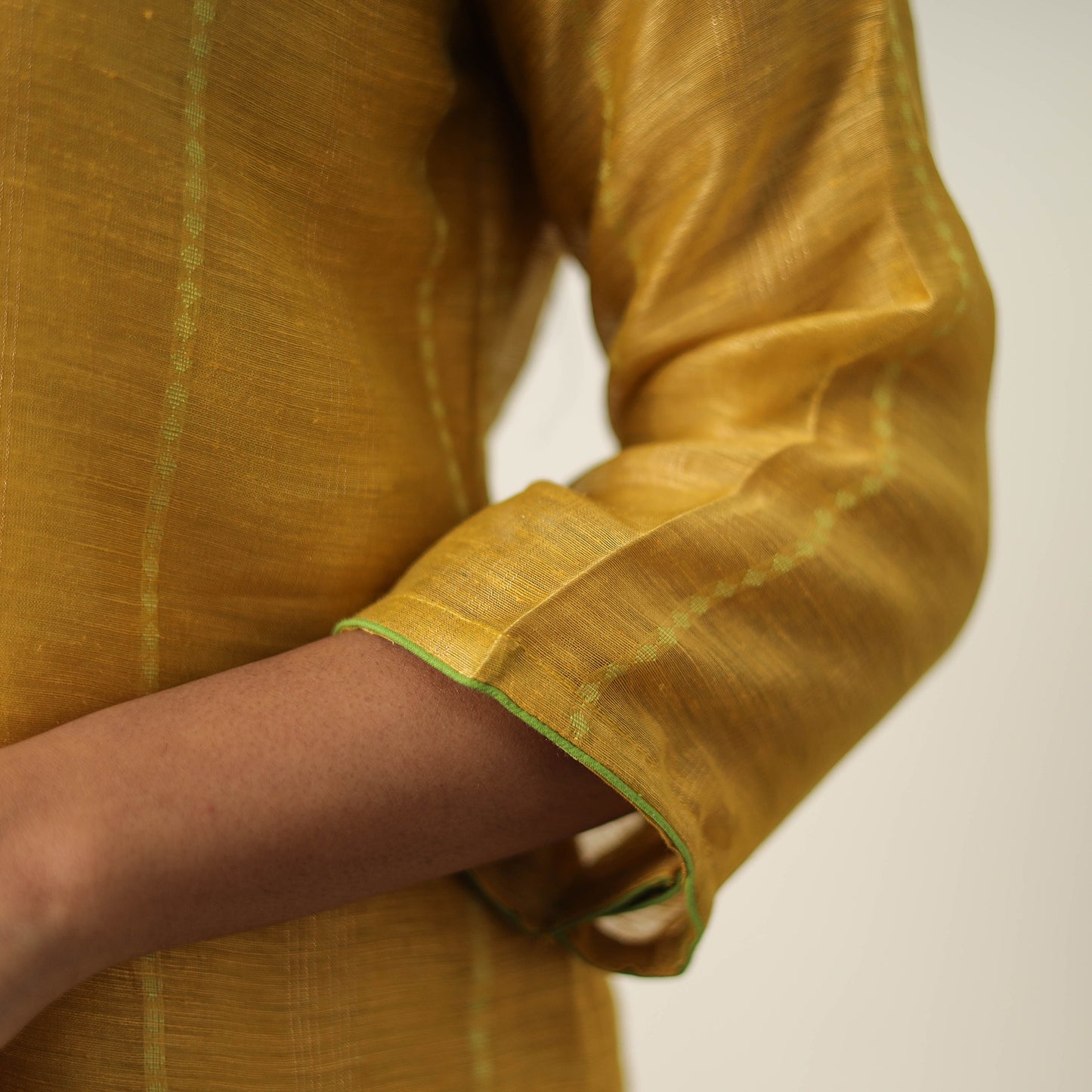 Yellow - Elegant Linen Silk Handloom Plain Kurta Set 02