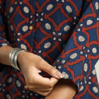 Blue with Geometric - Ajrakh Hand Block Printed Cotton A-Line Kurta