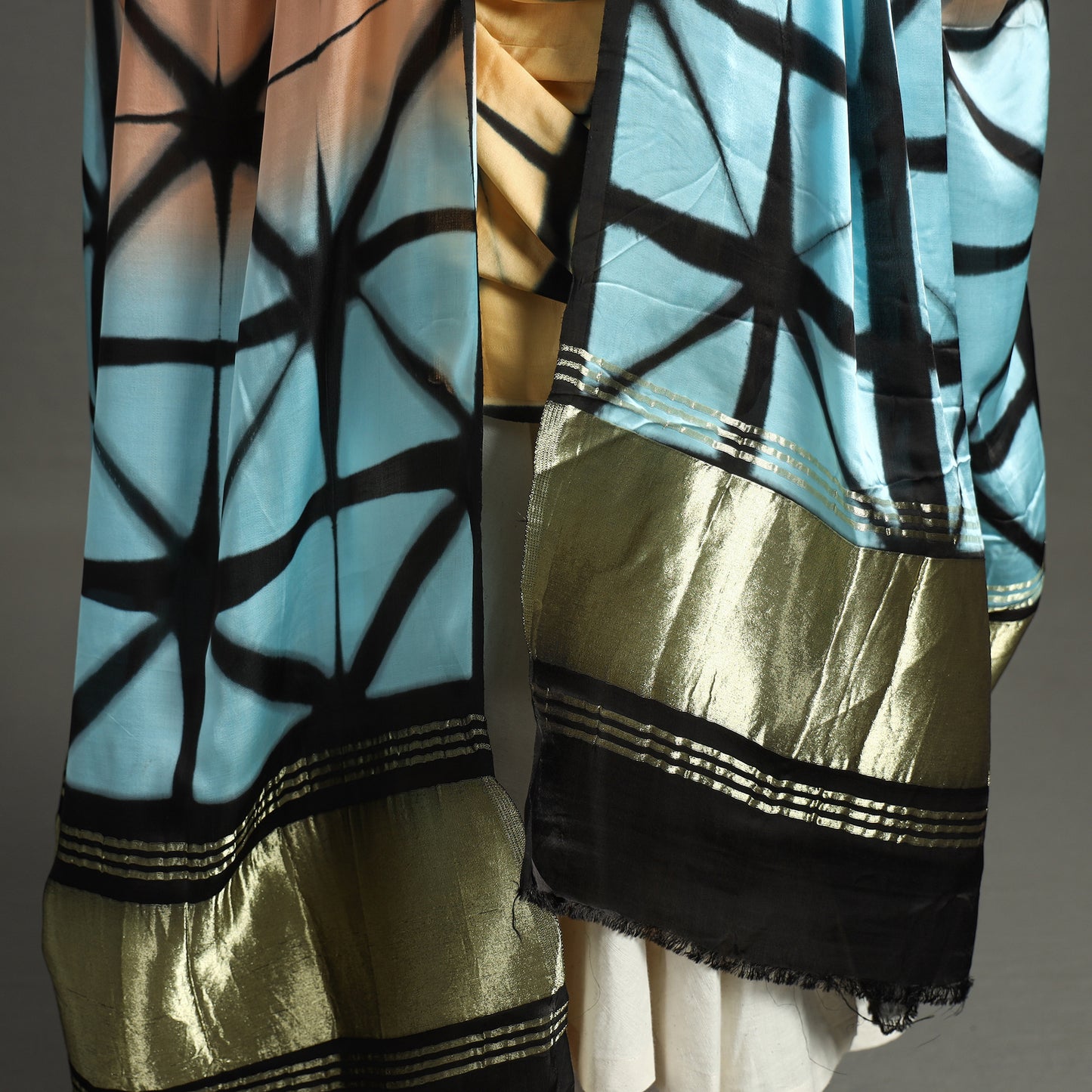 Multicolor - Shibori Clamp Dyed Modal Silk Dupatta with Zari Border 32