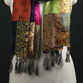 Pure Silk Reversible Patchwork Stole with Tassels 03