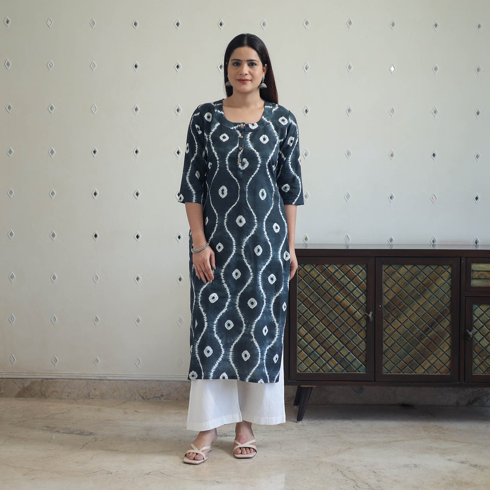 Black - Tie & Dye Cotton Straight Shibori Kurta 04