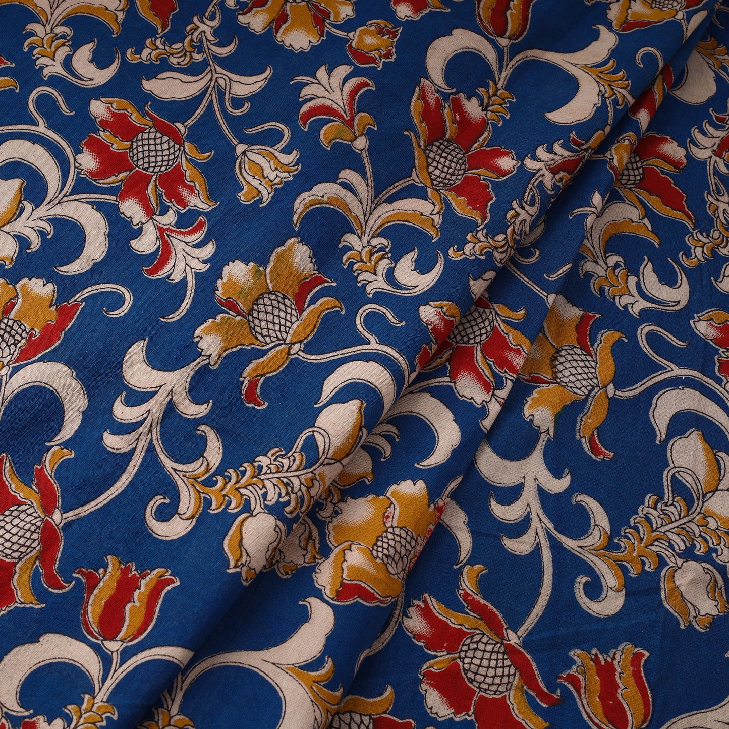 Blue - Printed Cotton Kalamkari Fabric 09