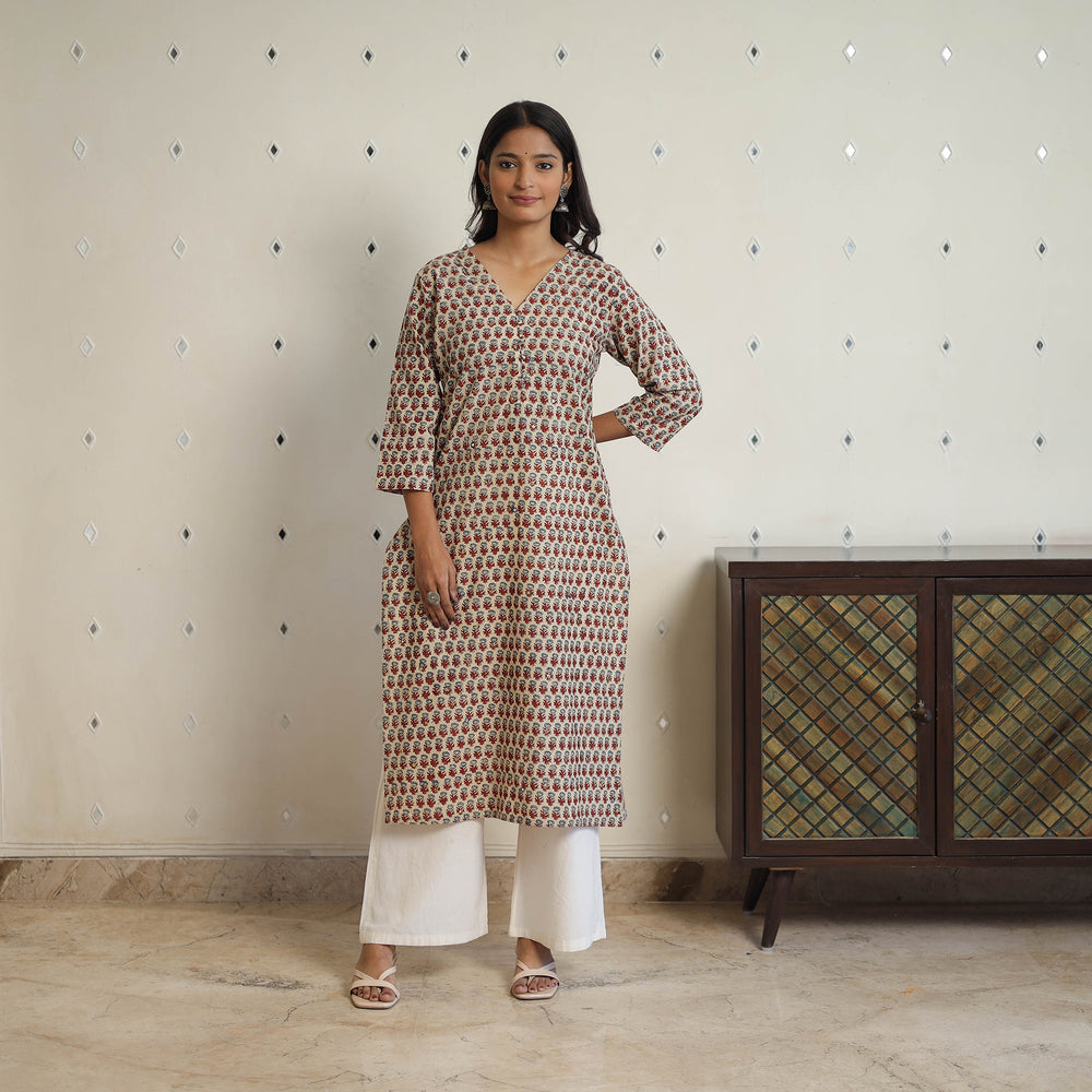 Multicolor - Sequins Work Cotton Straight Ajrakh Print Kurta 02