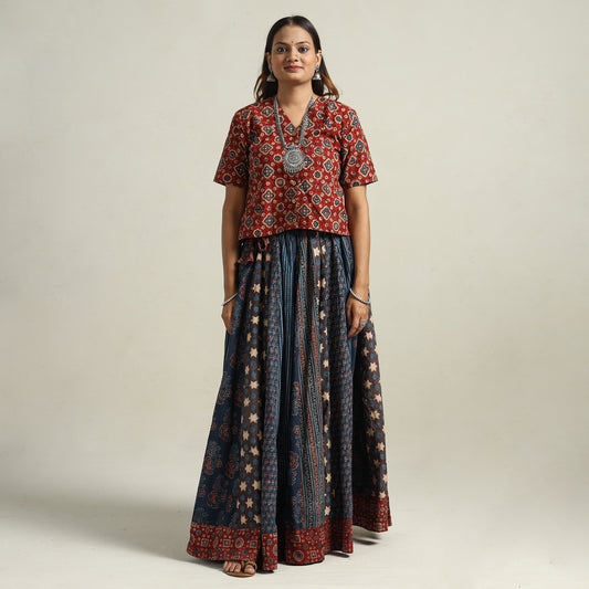 Ajrakh Block Printed 24 Kali Patchwork Cotton Long Skirt 19