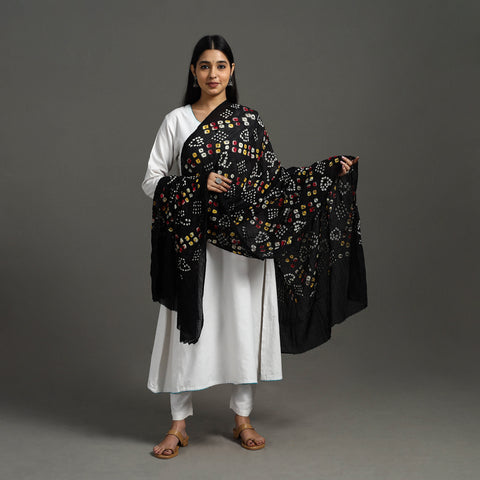 Black - Kutch Tie & Dye Cotton Bandhani Dupatta 10