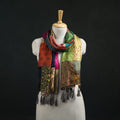 Pure Silk Reversible Patchwork Stole with Tassels 03