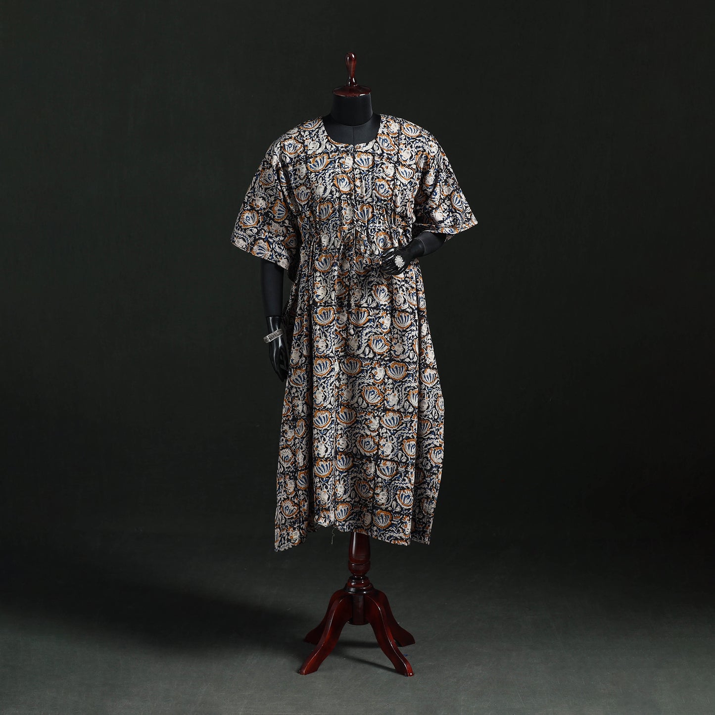 Multicolor - Kalamkari Hand Block Print Natural Dyed Cotton Kaftan (Long) 03