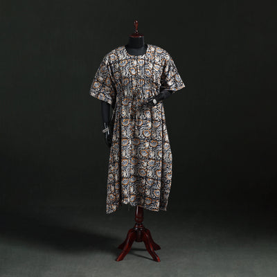 Multicolor - Kalamkari Hand Block Print Natural Dyed Cotton Kaftan (Long) 03