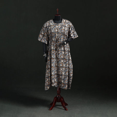 Multicolor - Kalamkari Hand Block Print Natural Dyed Cotton Kaftan (Long) 03