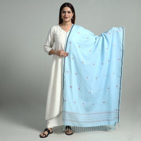 Blue - Bengal Jamdani Buti Handloom Cotton Dupatta 14