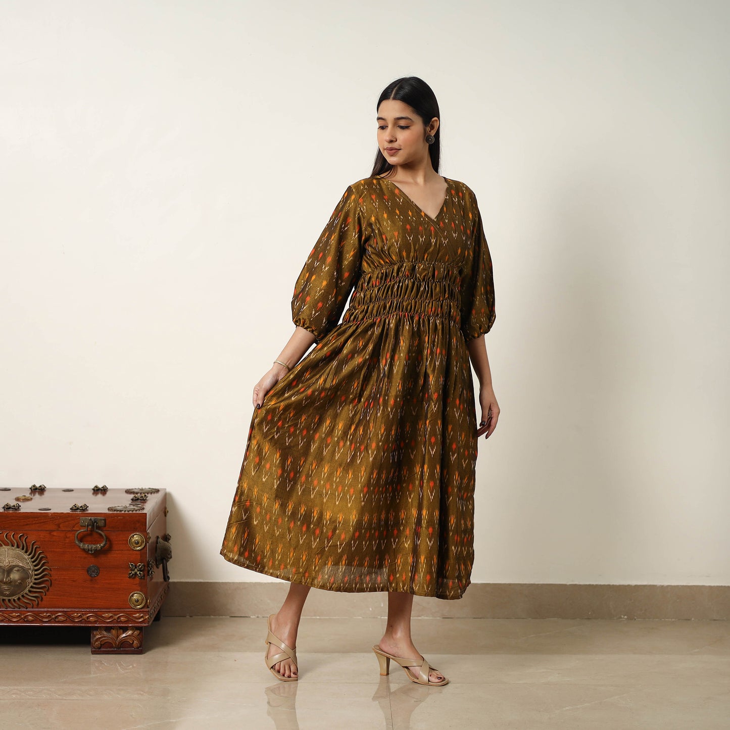 Mercerized Cotton Flared Pochampally Ikat Dress 07